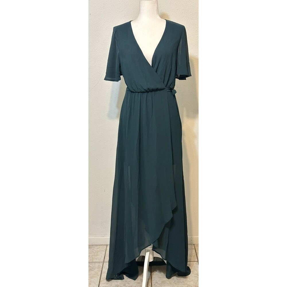 Show Me Your Mumu Women’Size M Sophia Wrap Green Maxi Dress Flutter Sleeve